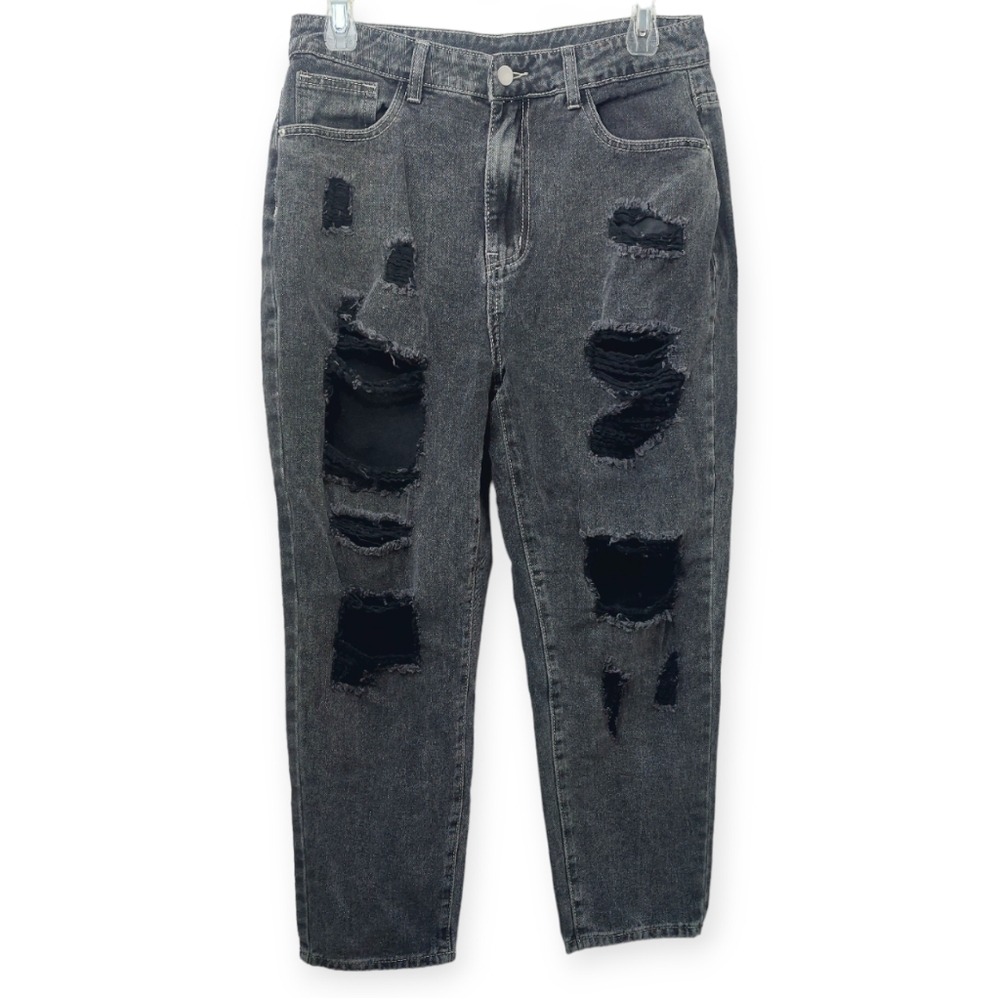 Jeans Women's Size Large W30 Black Distressed Destroyed Denim
